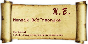 Mensik Bársonyka névjegykártya
